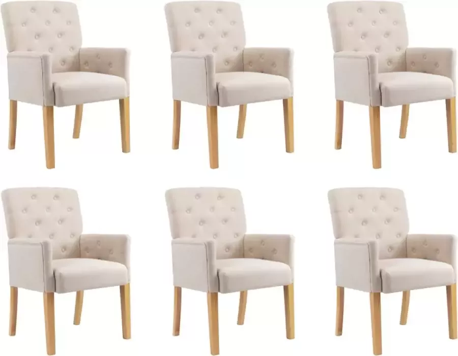 Medina Eetkamerstoelen met armleuningen 6 st stof beige