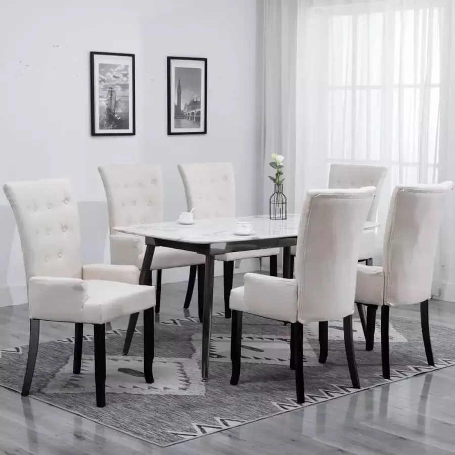 Medina Eetkamerstoelen met armleuningen 6 st stof beige