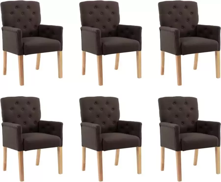 Medina Eetkamerstoelen met armleuningen 6 st stof bruin