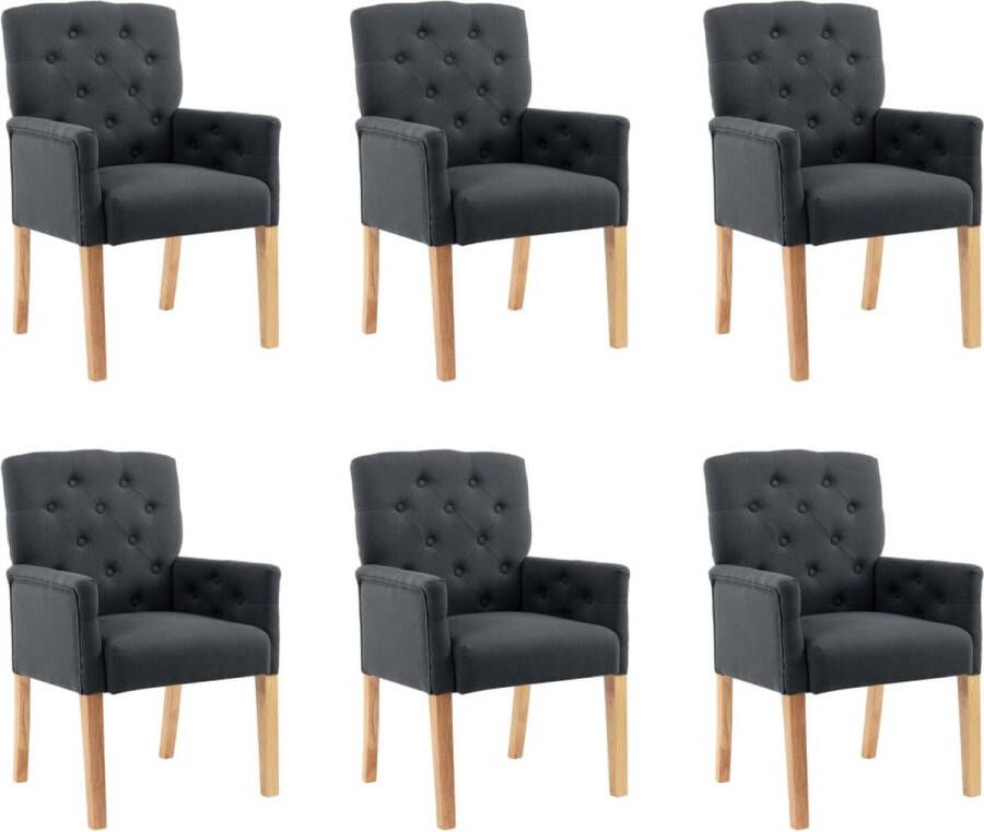 Medina Eetkamerstoelen met armleuningen 6 st stof grijs