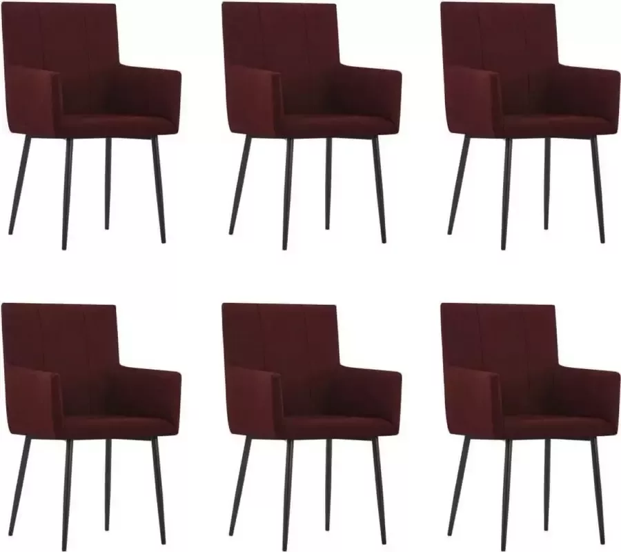 Medina Eetkamerstoelen met armleuningen 6 st stof wijnrood