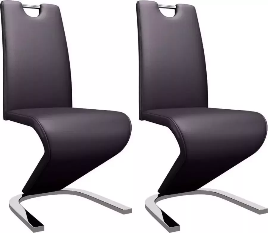 Medina Eetkamerstoelen met zigzag-vorm 2 st kunstleer bruin