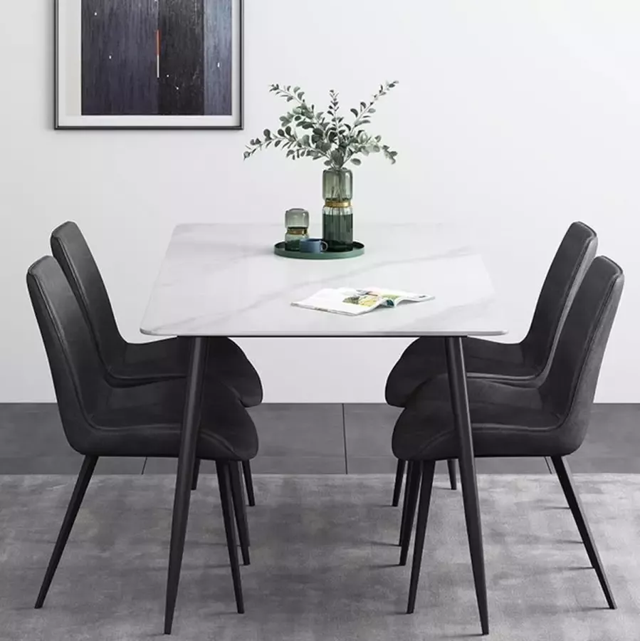 Medina Eettafel set 120 cm Wit Marmer Modern Zonder stoelen