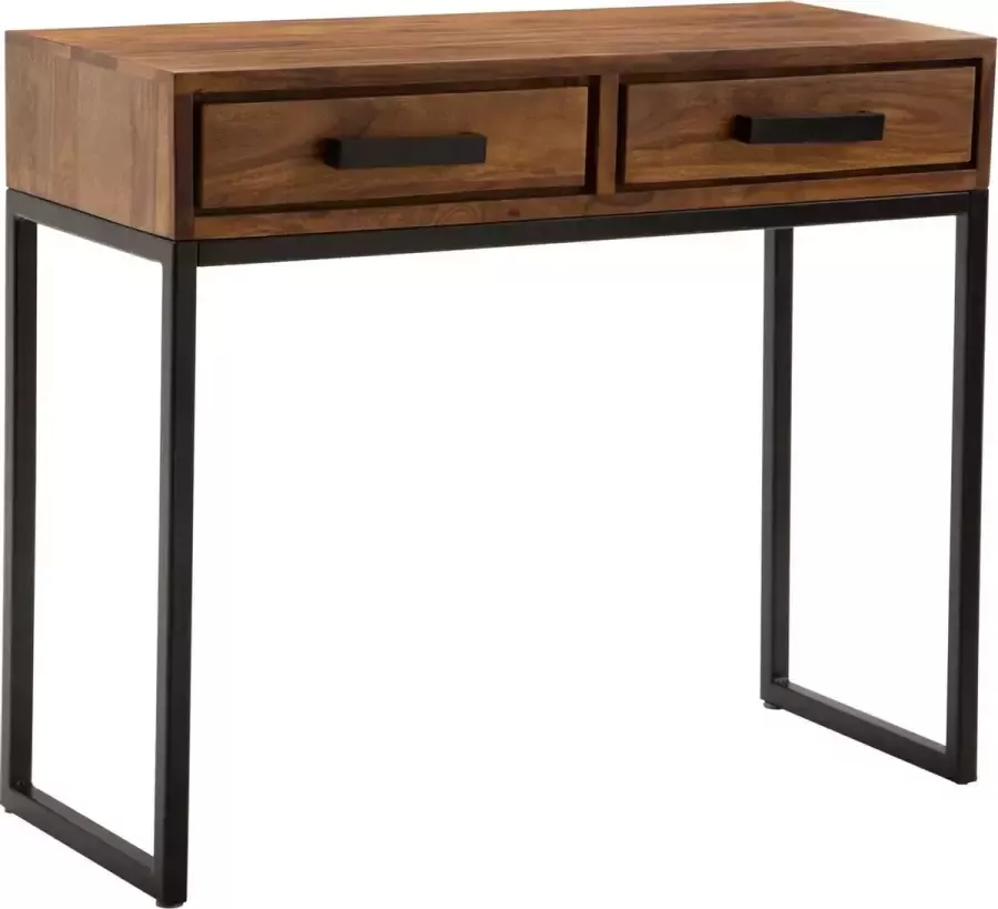 Medina Everett Consoletafel Massief Hout Sheesham Hout Gangtafel Smal Bureau Hal Tafel Ladekast Bruin Zwart 90 cm