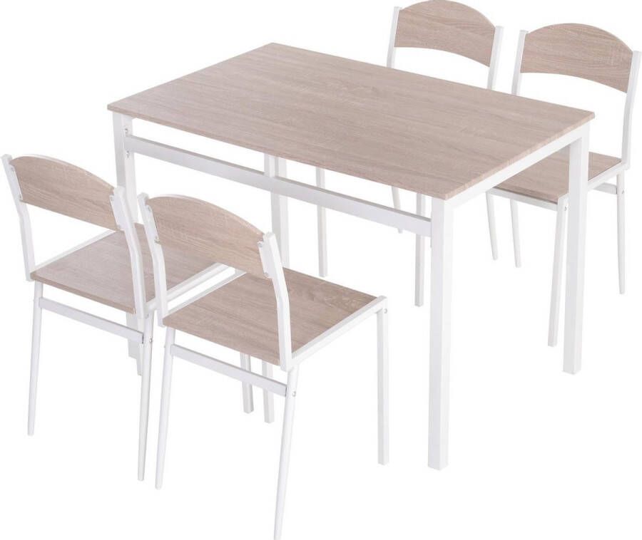Medina Gardiner Eetkamerset 5-Delig Eettafel Eetkamerstoel 1 Tafel 4 Stoelen MDF Metaal Grijs Wit