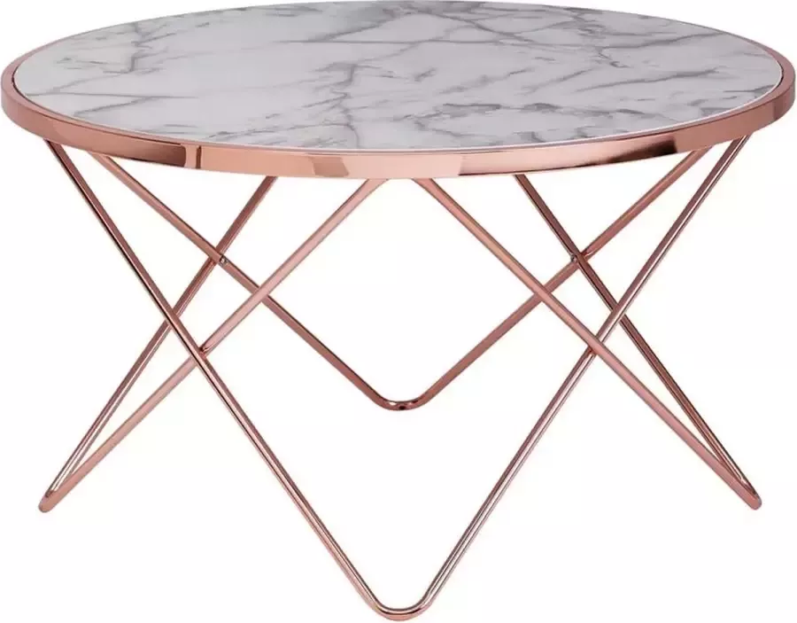 Medina Home Canton Salontafel Bijzettafel Design Marmerlook Wit Koper Goud- Rond Ø 85cm