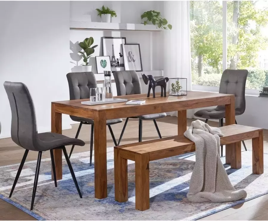 Medina Home Temple Eetkamerbank Massief Hout Sheesham Eetbank 160 x 35 cm Bruin