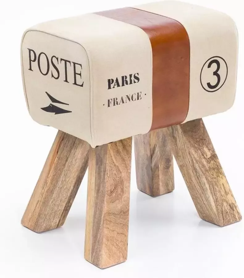 Medina Home Turnbok Krukje Bank Bankje Gymnastiekkruk Springbok Canvas Leer Hout Bruin