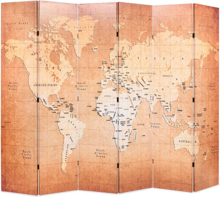 medina Kamerscherm inklapbaar wereldkaart 228x170 cm geel