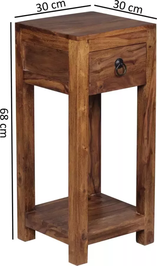 Medina Keene Bijzettafel Massief Houten Bijzettafel Telefoontafel Handgemaakt Lade Bruin 30 x 30 x 68 cm