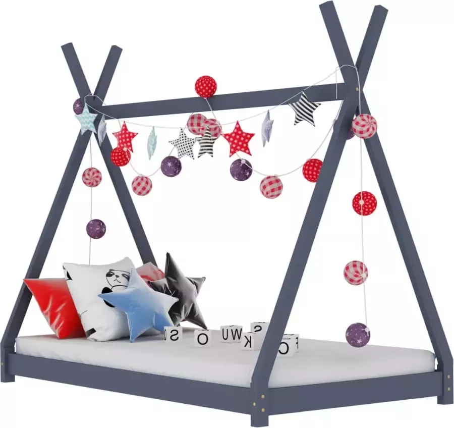 Medina Kinderbedframe massief grenenhout grijs 90x200 cm