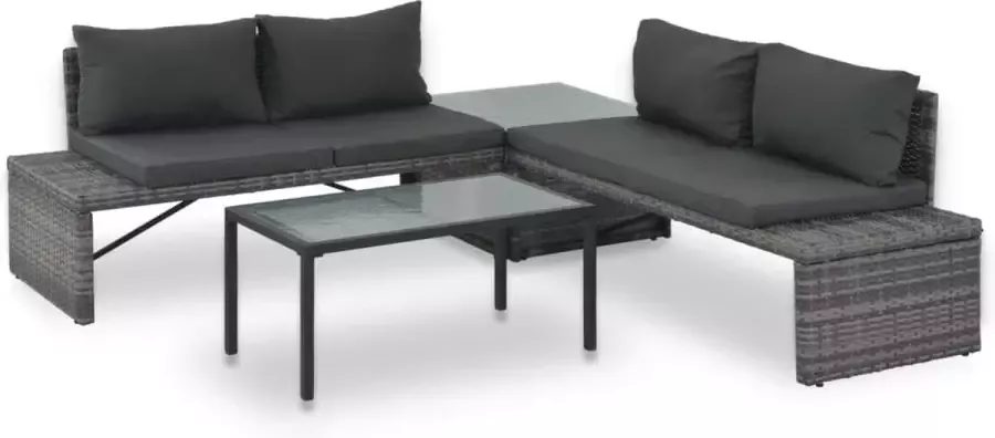 Medina Loungeset met kussens 3-delig poly rattan grijs