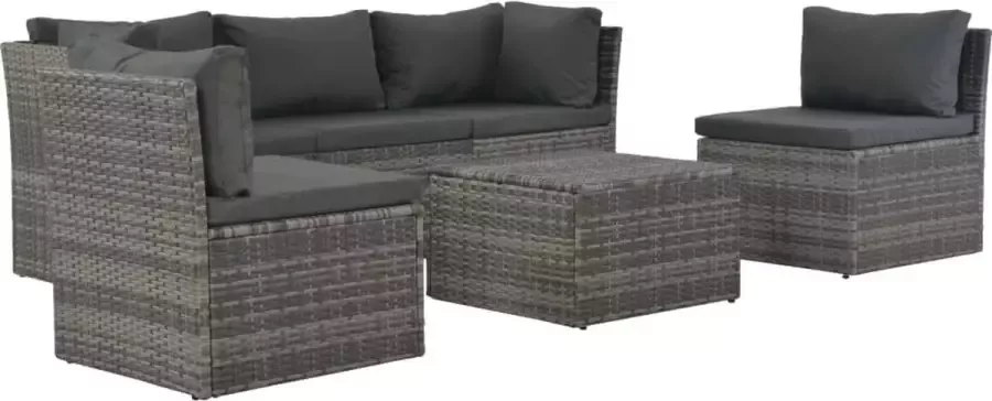Medina Loungeset met kussens 4-delig poly rattan grijs