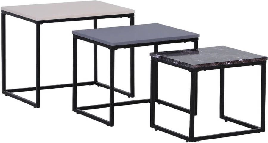 Medina Magna Salontafels Set Van 3 Bijzettafels Koffietafels Metaal MDF Afmetingen