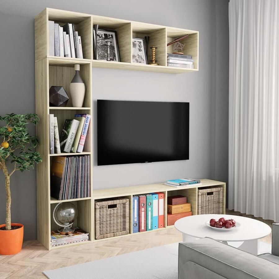 VidaXL -3-delige-Boekenkast- tv-meubelset-180x30x180-cm-eikenkleurig - Foto 2