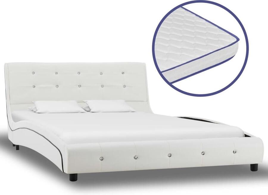 VidaXL Bedframe met traagschuim matras 120x200 cm Klassieke Bedframe Houten Bed Metalen Bed Wit Bed Tweepersoonsbed Boxspring Bed Traagschuim Matras King Size Bed - Foto 2