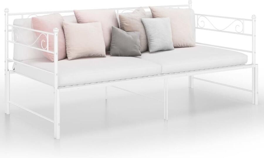 VidaXL Uittrekbaar Slaapbankframe Wit 90x200 cm Slaapbank Logeerbed Bedbank Klein Appartement Compact Meubilair Stapelbed Wit Meubilair Modern Design Metalen Bedframe - Foto 2