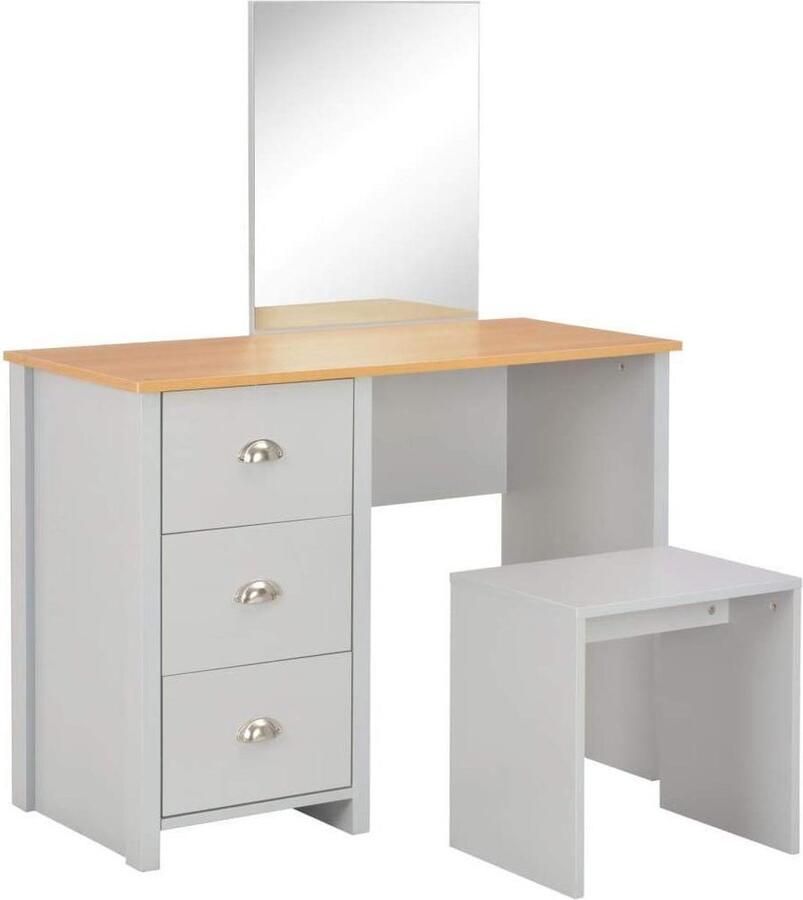 Medina Kaptafel met spiegel en krukje 104x45x131 cm grijs