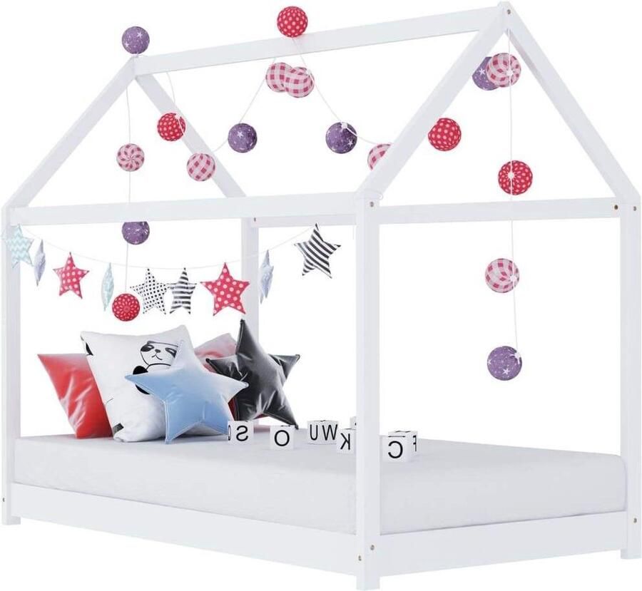 Medina Kinderbedframe massief grenenhout wit 90x200 cm