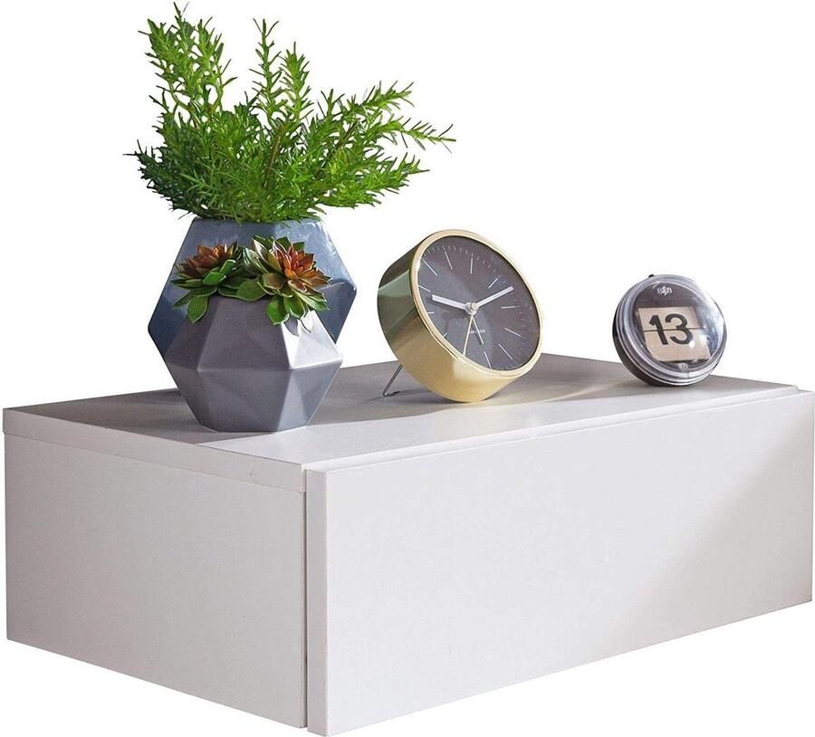 Medina Nachtkast Zwevend Wit Nachtkastje Hout Bewerkt hout Melaminehars Wandmontage Modern 1 Lade
