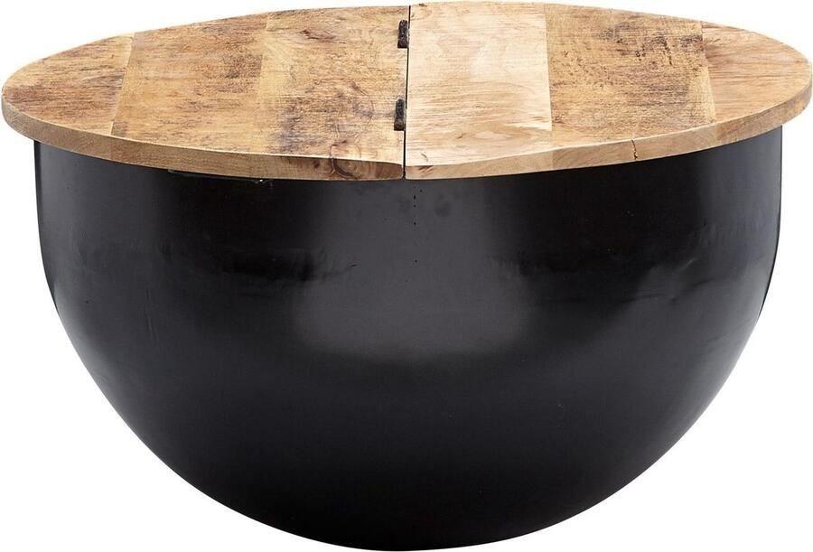 Medina Pembina Salontafel Opbergruimte Koffietafel Bijzettafel Rond Zwart Bruin Mangohout Metaal 60 x 60 x 34 cm