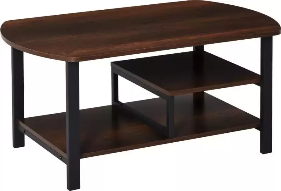 Medina Newington Salontafel Koffietafel 3 Niveaus Opbergruimte Industrieel Bruin Zwart Bewerkt Hout Staal 100 x 60 x 46 cm