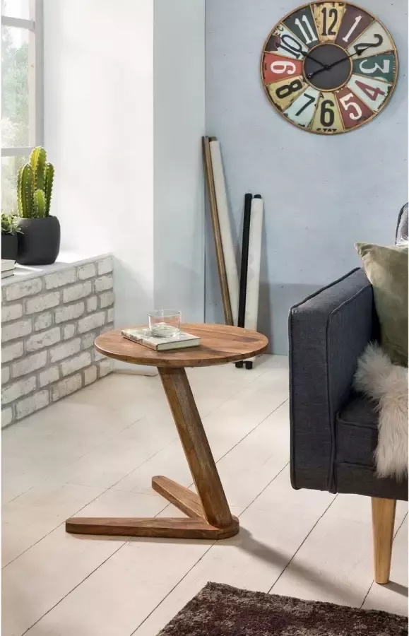 Medina Santaquin Bijzettafel Salontafel Massief Hout Sheesham 45 x 45 cm Rond Bruin