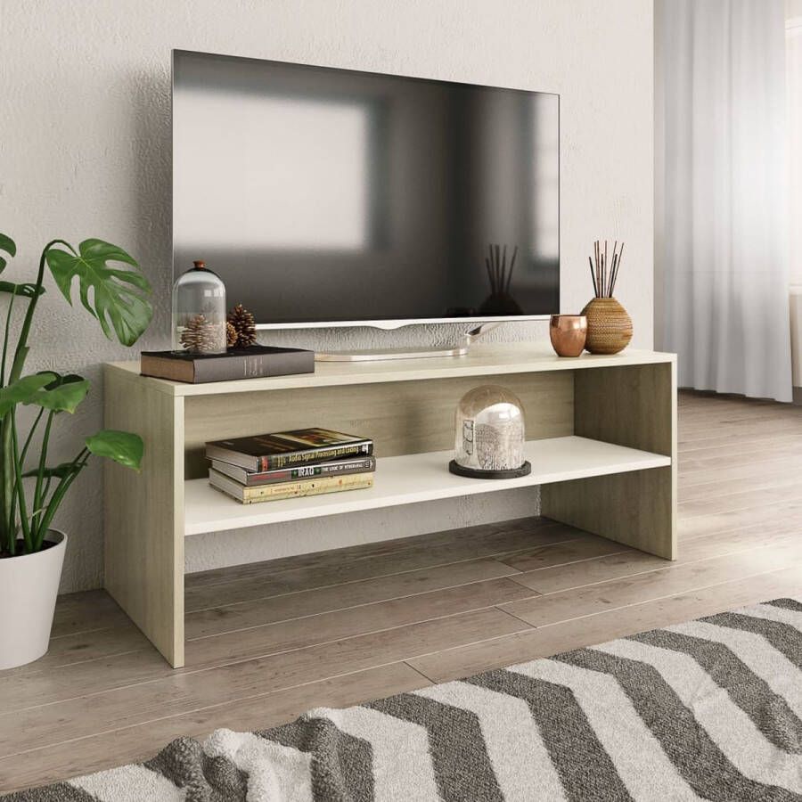 medina Tv-meubel 100x40x40 cm spaanplaat wit en sonoma eikenkleurig