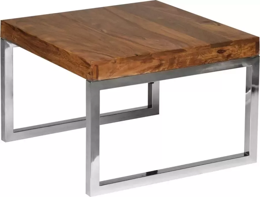 Medina Uvalde Bijzettafel Massief Hout Sheesham Salontafel Koffietafel 60 x 60 cm Bruin Zilver