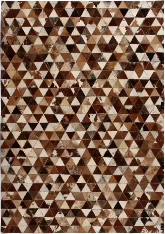 Medina Vloerkleed driehoek patchwork 120x170 cm echt leer bruin wit