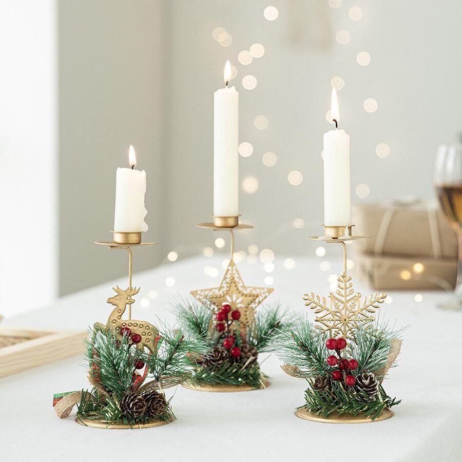 Meedeer 3 Stuks Kerstkandelaar-Kerstboom Kerst Kaars Houder-H15cm-Kerst Tafel Centerpieces-Open haard Decoratie -Thuis Ornament -Party Decor