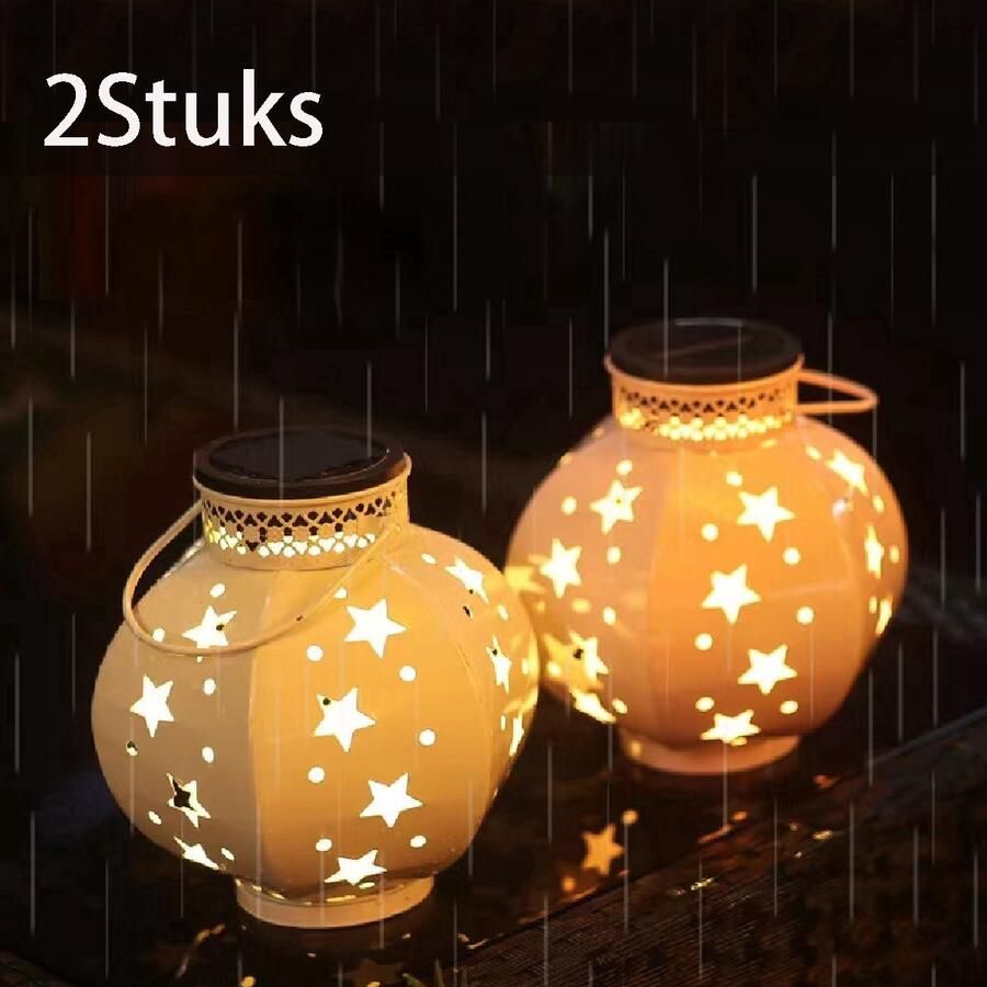 Meedeer Solar Hangende Lantaarn Set 2st Solar Tuinlamp op zonne-energie voor buiten(Kleur:Wit) metaal lantaarn-tuinverlichting IP65 waterdicht vintage hangend balkon decoratie voor buiten patio terras muur tafel warm wit