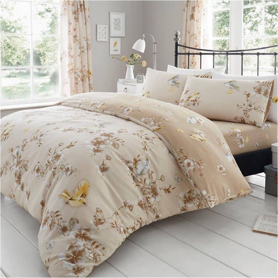 Meerkloos Dekbedovertrek met kussensloop (200 x 200 cm) Luxe BIRDIE BLOSSOM Bed Set Polyester-katoen natuurlijk dubbel - Foto 1