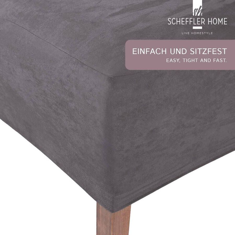 Meerkloos Stretch Stoelhoes Leon Set van 4 Elastische Suède Stoelhoes Stoelbekleding Vrijdragende Stoelen Spanhoes met Elastische Band Elegante Stoelhoezen