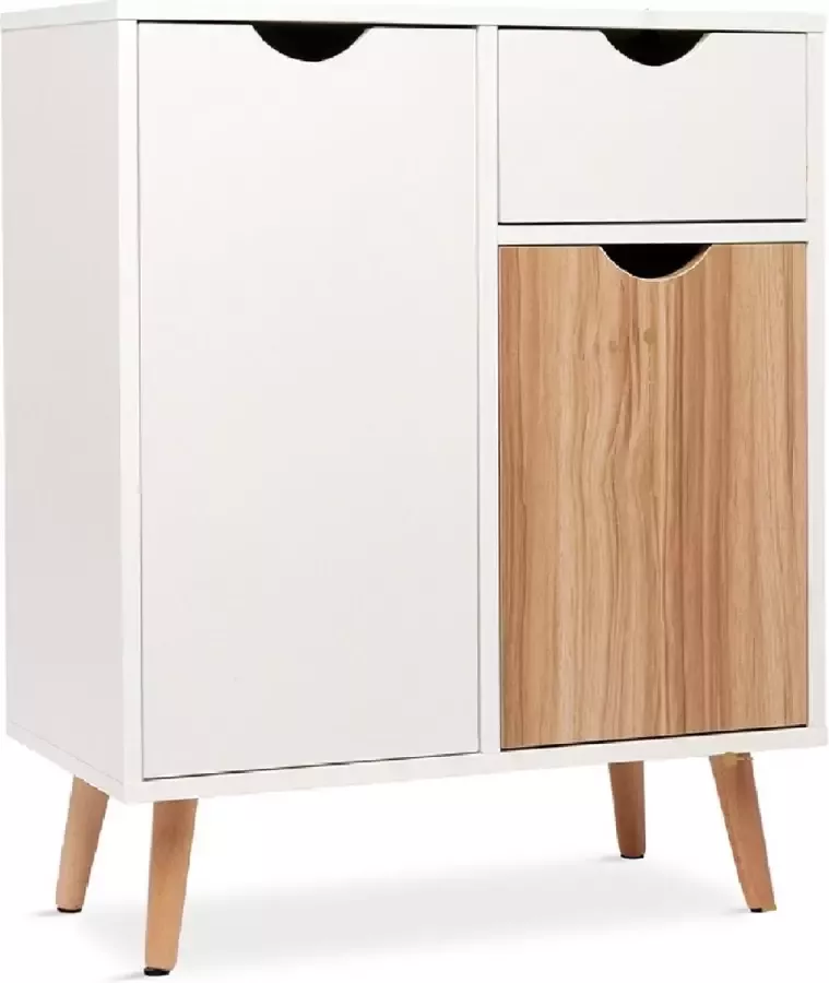 Meerveil Dressoir Kast Organizer Ladekastje Scandinavisch Ladekast Slaapkamer Archiefkast Kantoor 60 x 30 x 73.3cm Wit Eiken