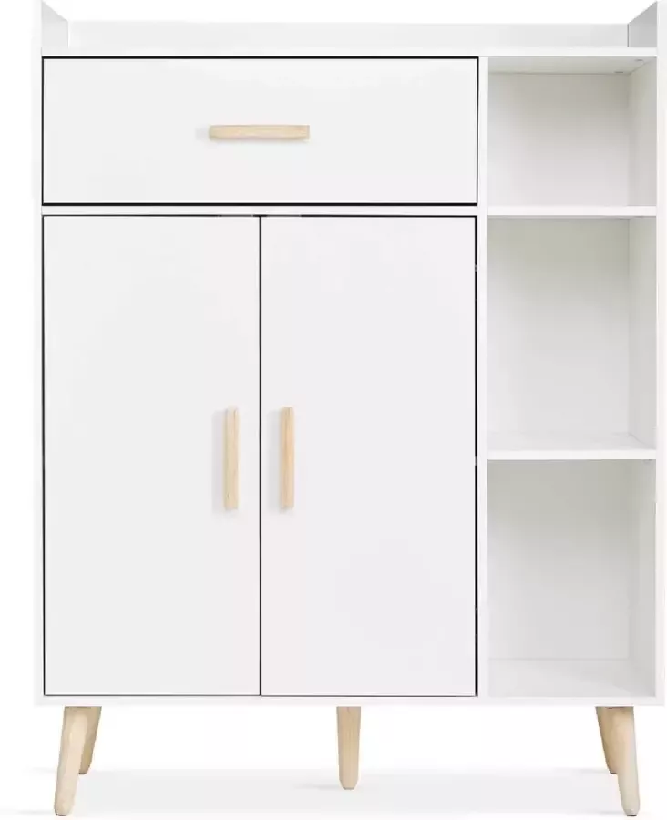 Meerveil Dressoir Kast Organizer Ladekastje Scandinavisch Ladekast Slaapkamer Archiefkast Kantoor 82 x 30 x 91cm Wit Eiken