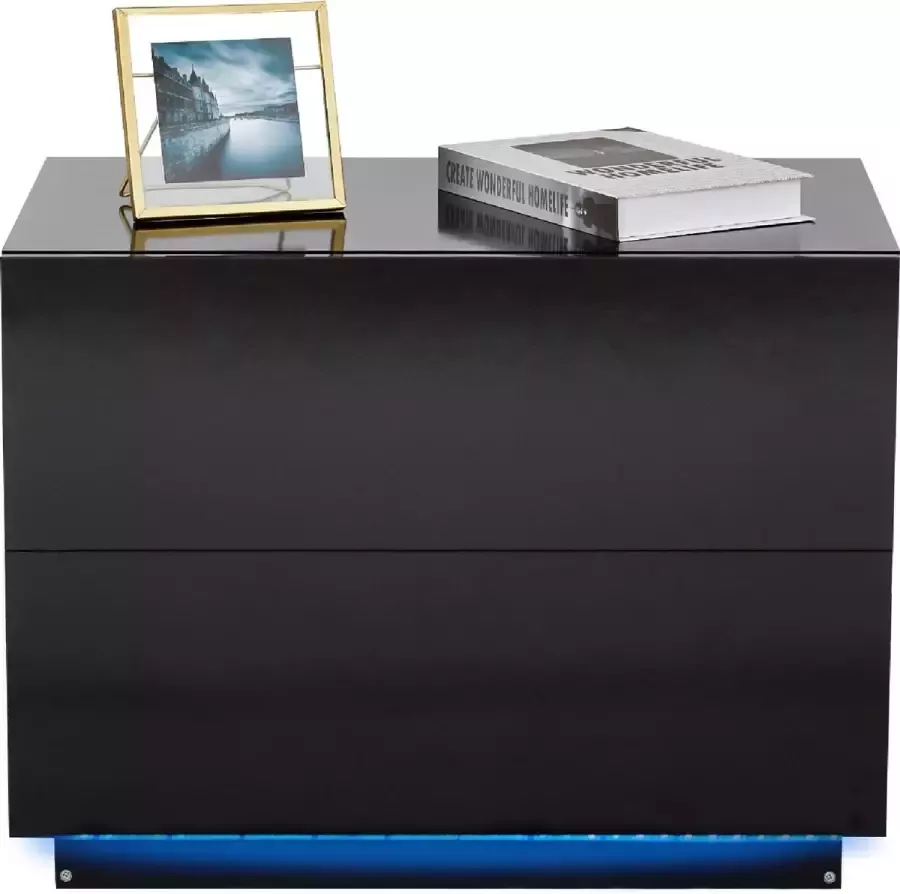 Meerveil Nachtkastje LED Nachtkastje met LED Verlichting Ladekastje Slaapkamer Dressoir Nachtkastje Modern 60 x 45 x 39 cm Wit