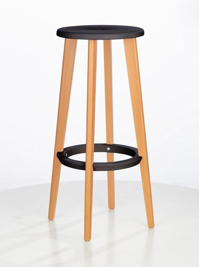 Meet_by_Paperflow Barkruk WOODY ABS-kunststof met voetenring massief houten poten zithoogte 760 mm 2 stuks