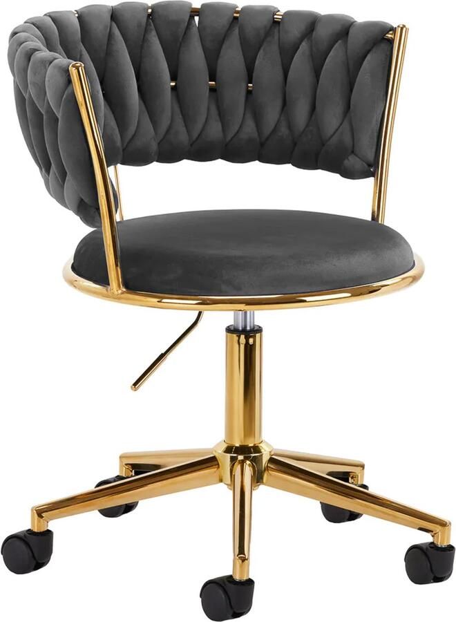 MEGA BEAUTY SHOP Bureaustoel LUX Grijs Fluweel salonstoel decor visagie stoel kapper stoel fluweel gouden stoel bureaustoel