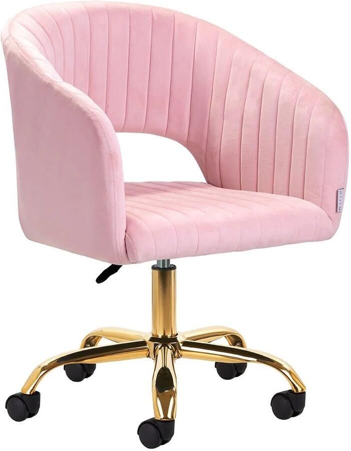 Mega Beauty Shop Draaistoel LUX roze fluweel salonstoel decor visagie stoel kapper stoel fluweel gouden stoel bureaustoel