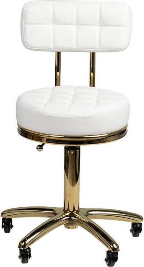 MEGA BEAUTY SHOP Salon werk stoel wit-goud- werkstoel- Krukje werkkruk met rugleuning - Foto 2