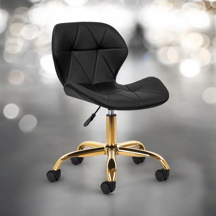 MEGA BEAUTY SHOP Werkstoel Zwart-goud- Bureaustoel Werkkruk rugleuning -In hoogte verstelbaar -krukjes werkkruk bureaukruk