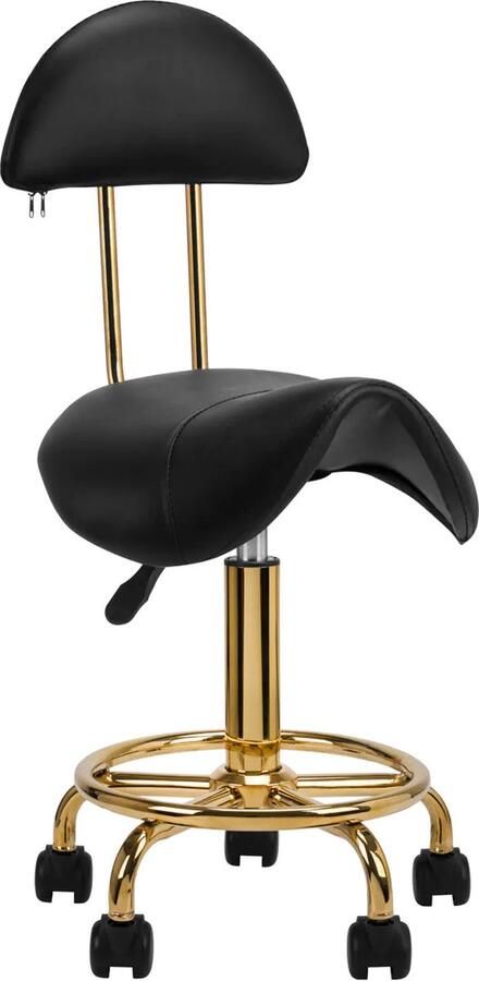 Active Zadelkruk met rugleuning Zwart-goud- werkstoel -zadelkruk op wielen krukjes werkkruk zadelkruk bureaukruk