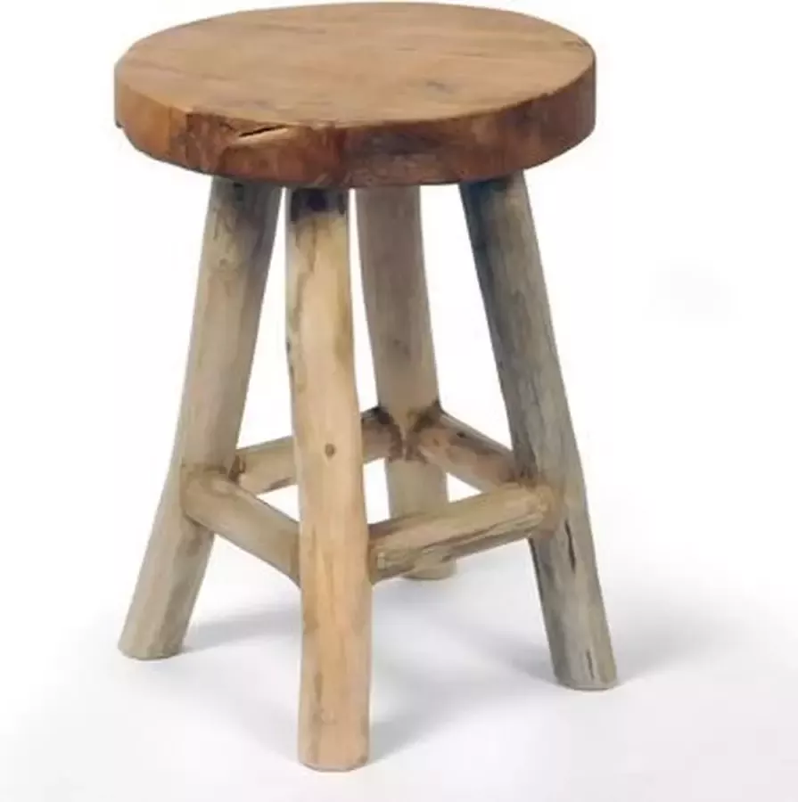 Mega Collections Zit krukje bijzet stoel teak hout lichtbruin D30 x H42 cm - Foto 2