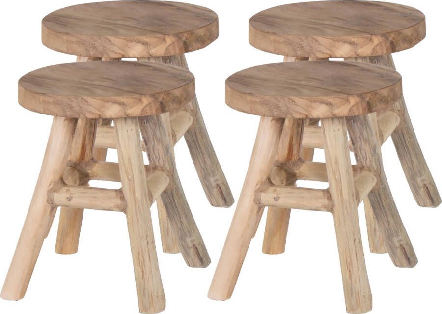 Mega Collections Zit krukje bijzet stoel 4x hout lichtbruin D20 x H25 cm Voor kinderen