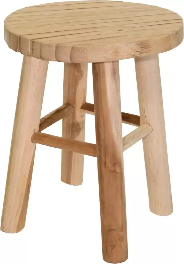 Mega Collections Zit krukje bijzet stoel teak hout lichtbruin D29 x H40 cm Krukjes