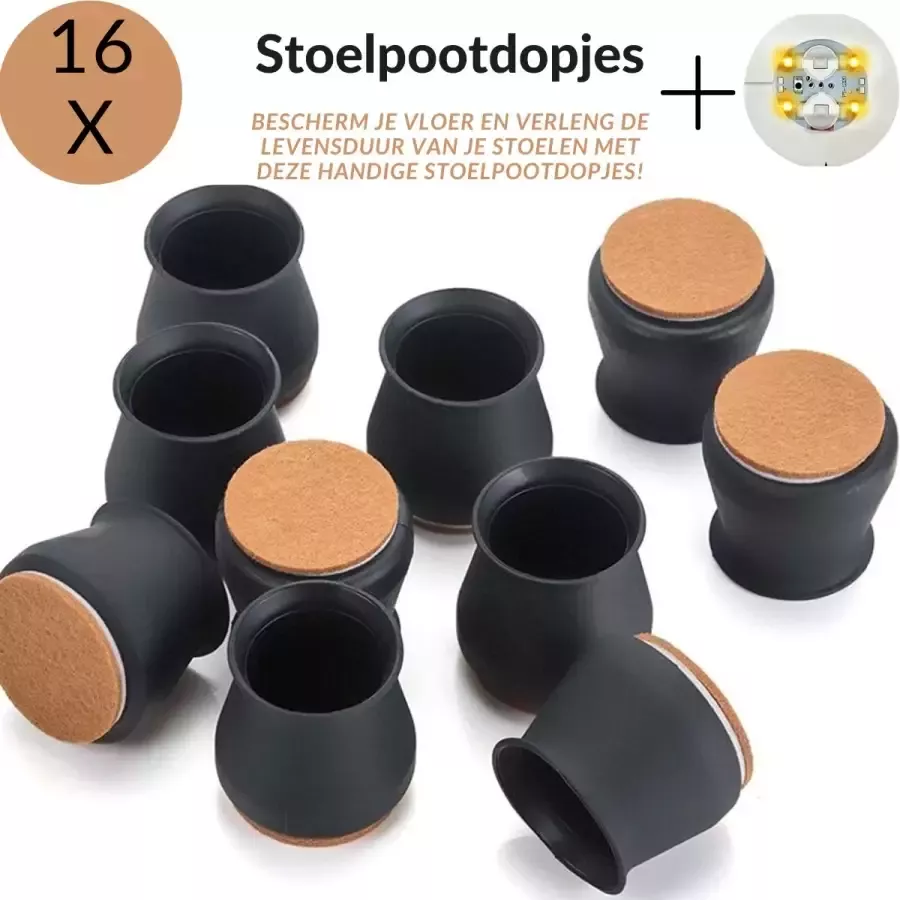 Megatopper Premium Stoelpoot sokken Stoelpootdoppen 16 stuks 38-43mm ⌀48 38mm viltjes inclusief oranje bottlelight