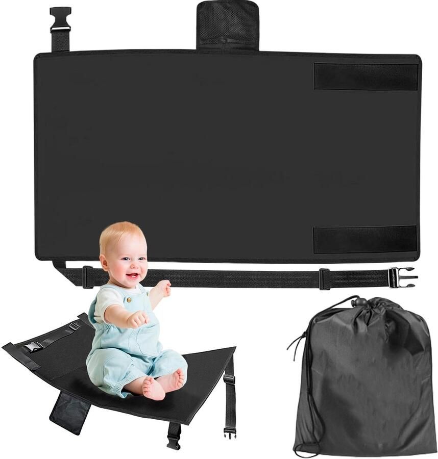 MEGYAD Voetsteun voor vliegtuigkinderen: Verstelbare vliegtuigvoetsteun hangmatstoel verlengstuk vliegtuigkinderen 79 * 44cm kindervliegtuigvoetsteun kinderen vliegtuigstoel verlengstuk kinderen reisbed (zwart)