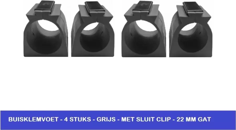 Meijer ijzerwaren 4 X BUISKLEMVOET 22MM MET SLUITCLIP GRIJS VOOR BUIS STOELEN BUISKLEMSLEDE DOPPEN STOELDOPPEN