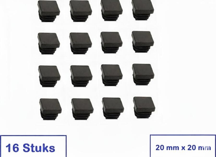 Meijer ijzerwaren STOELDOP 20 MM X 20 MM VIERKANT 16 STUKS ( 4 STOELEN) ZWART INSTEEKDOP STOELPOOTDOP KUNSTSTOF